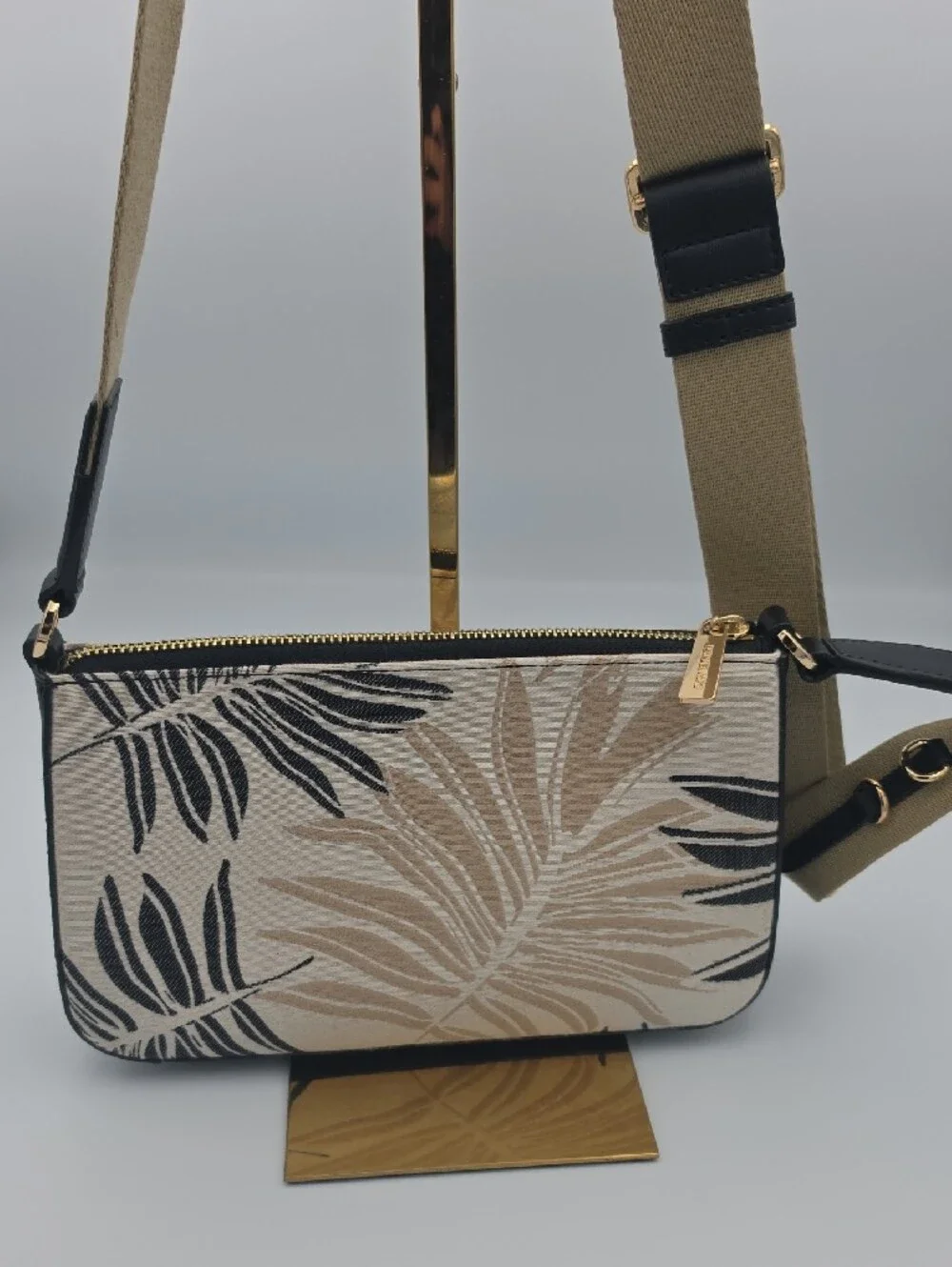 Michael Kors Beige Black Tropical-Print Crossbody Bag